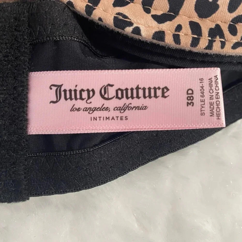Juicy Couture  Sexy Push-Up Leopard Print & Solid Black Bra Set size 38D - Picture 7 of 8